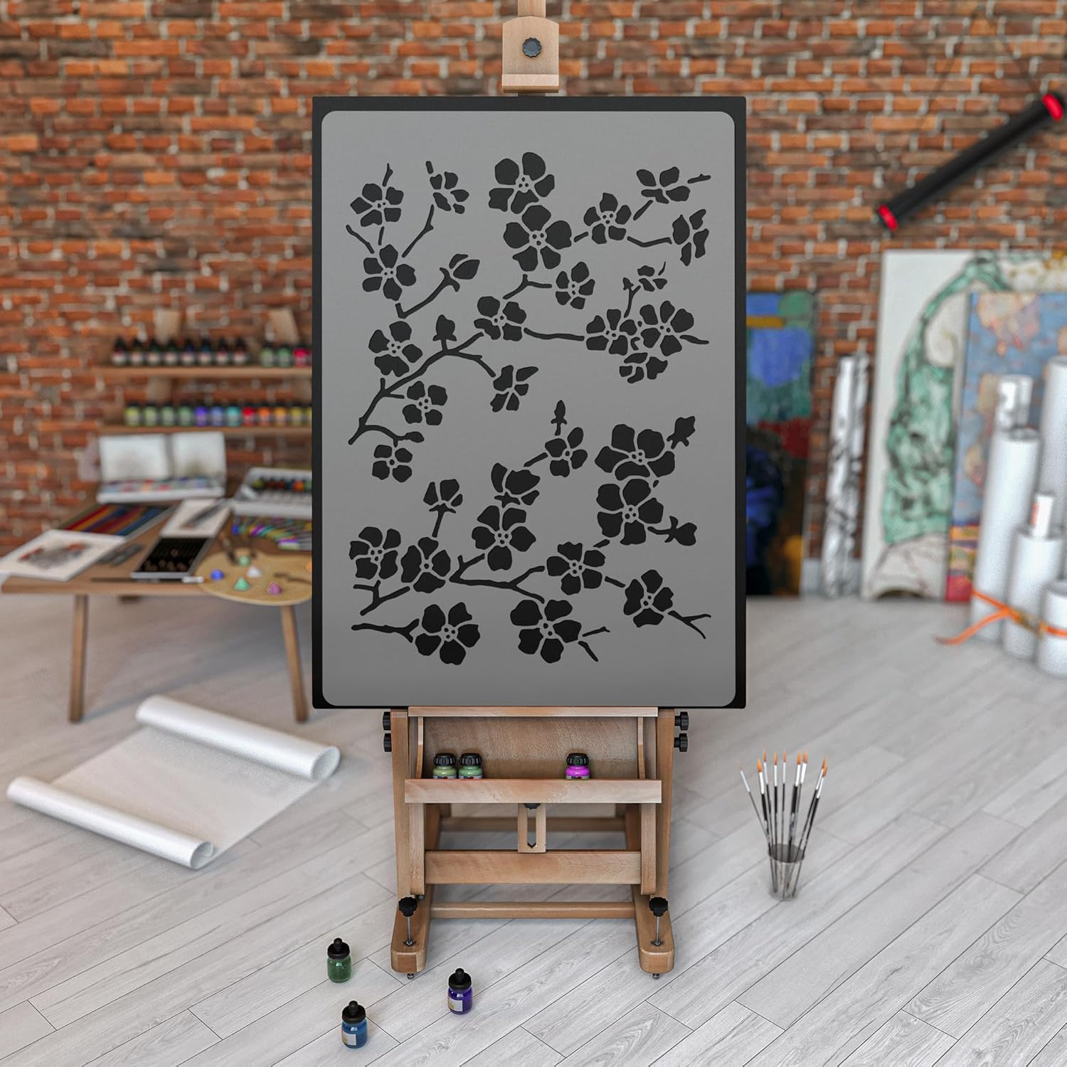 NAKLEO Reusable Plastic Wall Stencil - 59x95cm / 23" x 37" - Cherry Blossoms Tree Sakura - Large Wallpaper Pattern Painting DIY Art Craft Template - Fabric Furniture Wood Canvas