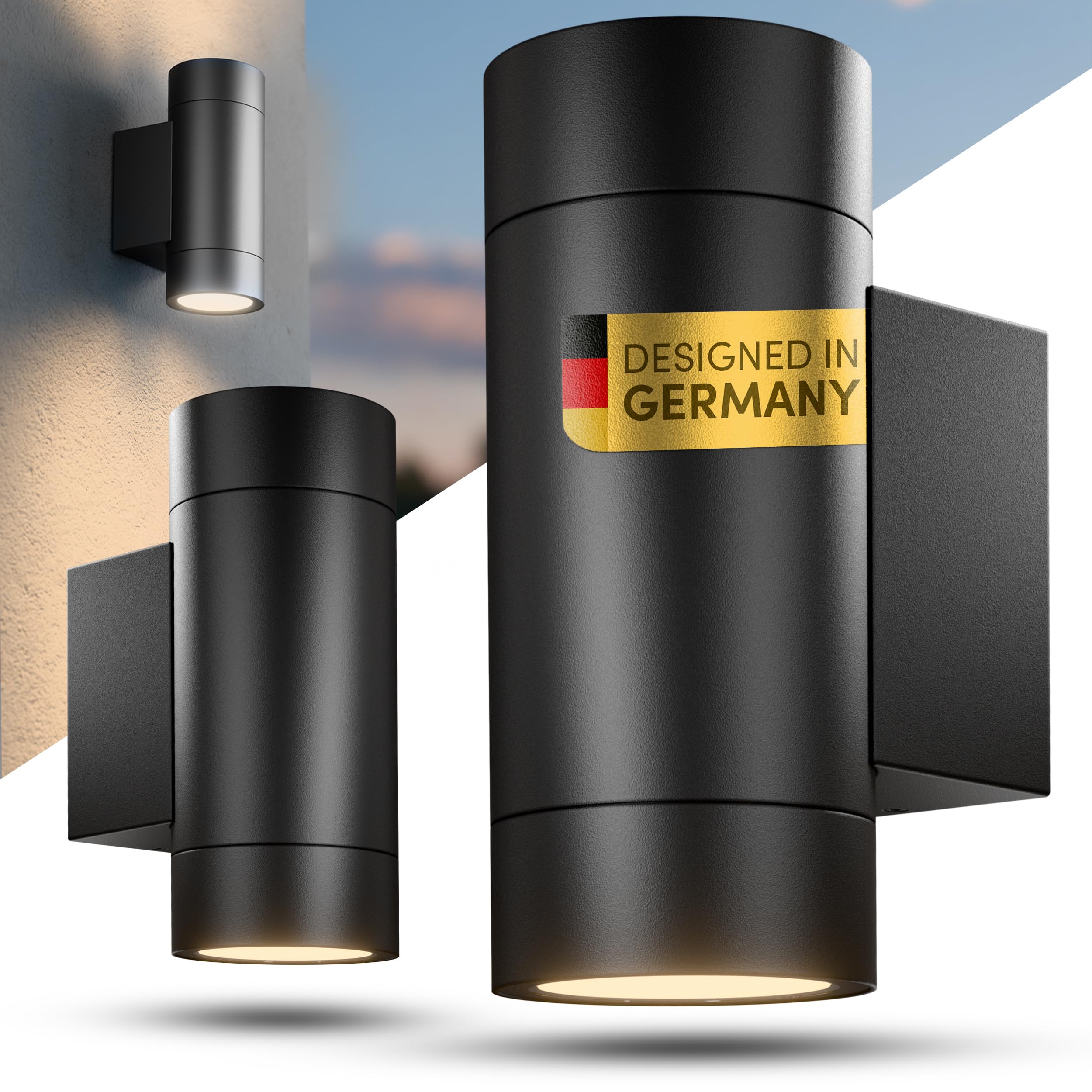 Scandinavian home Aussenlampe Wand 2er Set - Wandleuchte Aussen & Innen mit GU10 Fassung, Außenwandleuchten IP65 - Wandlampe Aussen, Aussenleuchten Hauswand, Außenleuchte Wand - Zweiflammig, Schwarz