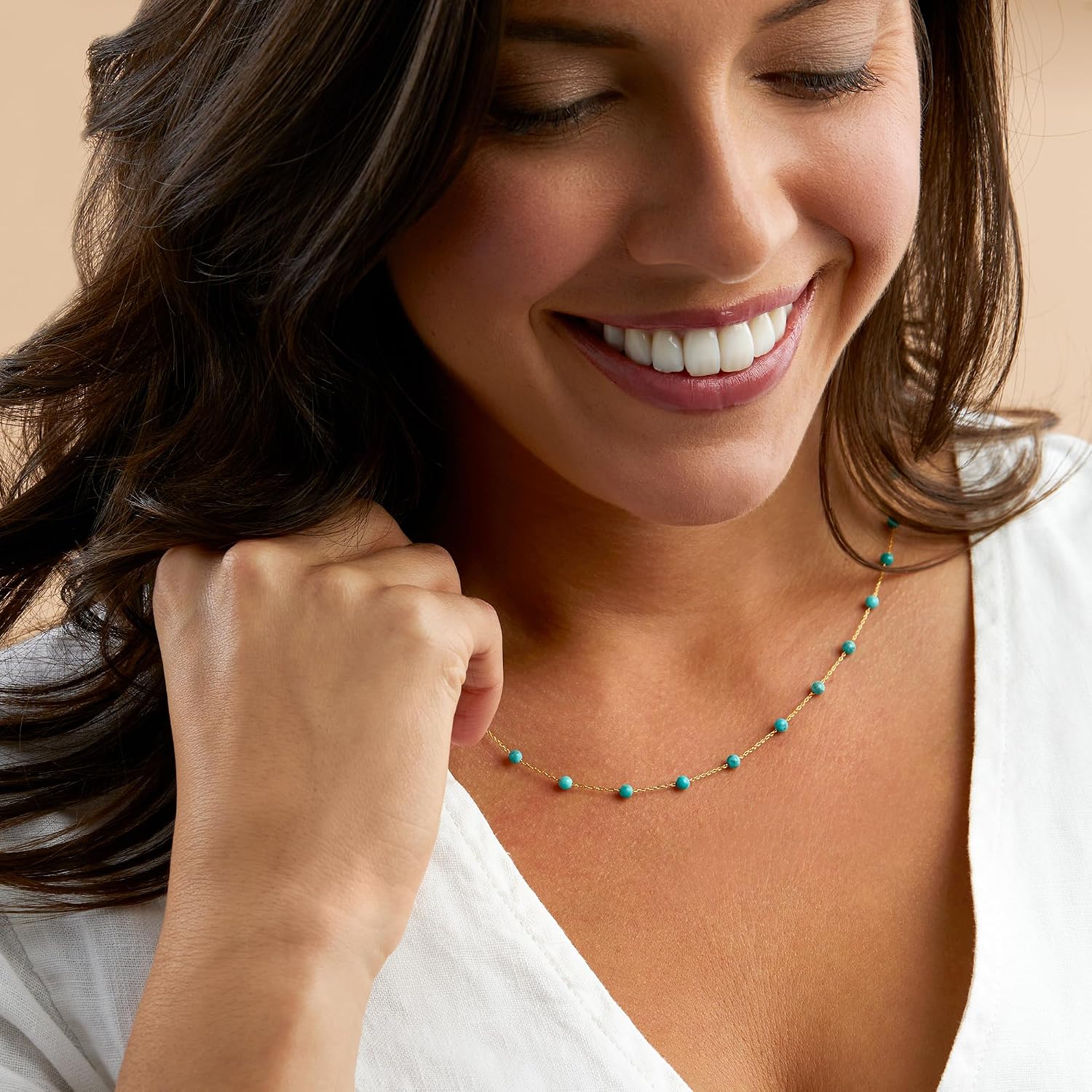 Pure Collection by Ross-Simons 3-3.5mm Turquoise Bead Station Necklace in 14kt Yellow Gold