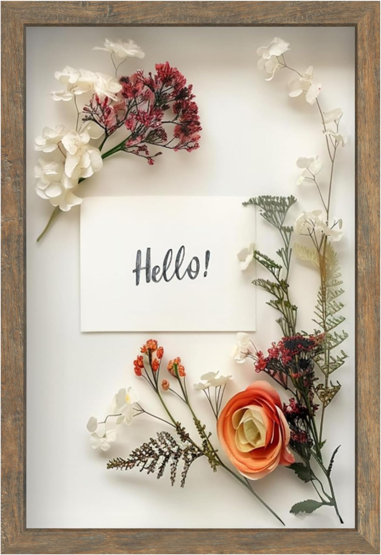 FrameWorks 12" x 18" Brown Wooden Shadow Box Frame Soft Felt Backing Tempered Glass and Includes Elegant White Ball Push Pins