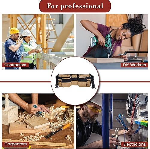 Miniatura 6 de Style n Craft Cinturón de herramientas de carpintero de 11 bolsillos, cinturón de herramientas de poliéster 600D resistente con 3 bolsas y 2