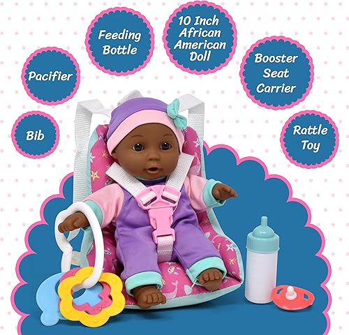Miniatura 3 de Asiento de coche para bebé con accesorios de juguete incluye muñeca de bebé negra de cuerpo suave de 12 pulgadas portador de asiento elevador