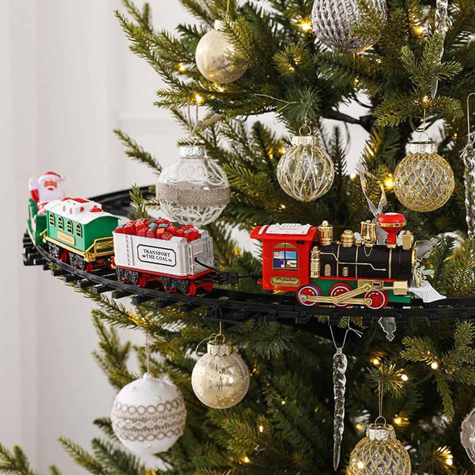 Juguete de tren de Navidad con luz de sonido, juego de decoración para el árbol colgante 3564, tren circular, locomotora luminosa para el estado de Adviento, resistente, idea de regalo para niños