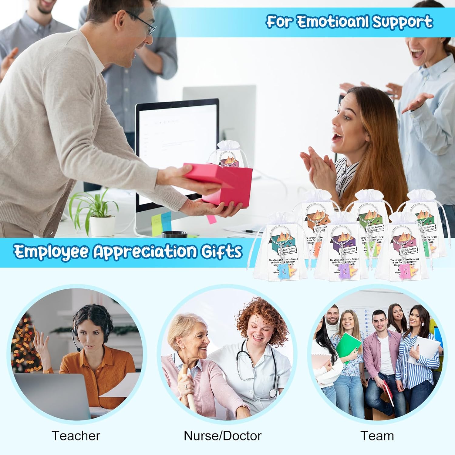 12 Sets Valentines Employee Appreciation Gifts Emotional Dumpster Keychain Funny Sets for Coworker Team Galentine Work Gift (Classic Style) - Image 5