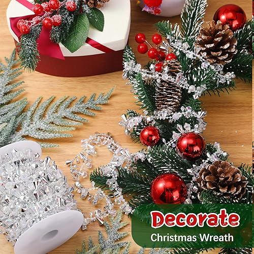 Miniatura 7 de Bucherry Guirnalda de Navidad de 20 pies con cuentas de acrílico de cristal para colgar decoraciones rústicas para árbol de Navidad, adornos de
