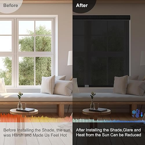 Miniatura 4 de Persianas enrollables solares sin cordones con filtro de luz para ventanas con cenefa de casete, cortinas traslúcidas y reducen el deslumbramiento,