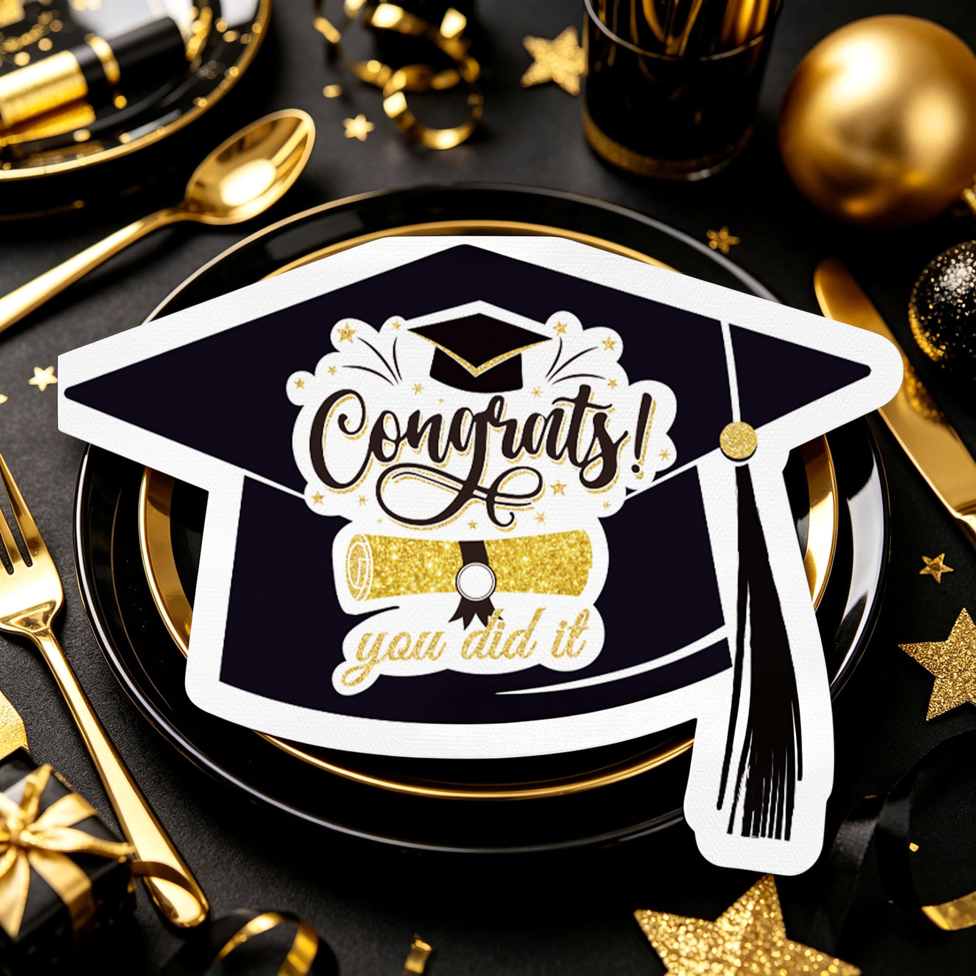 JeVenis Gold Graduation Napkins Decorations Cap Class of 2026 Party Supplies Golden Accents Graduation Party Essentials 20PCS