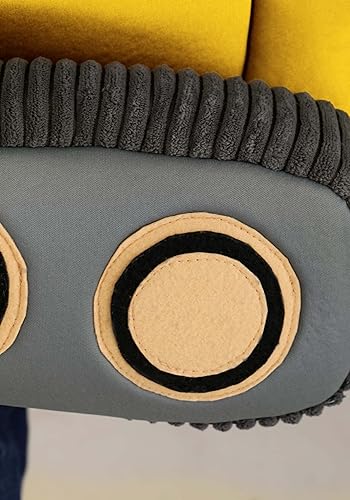 Miniatura 6 de Paseo para niños pequeños en disfraz de excavadora, traje amarillo de operador de equipo pesado