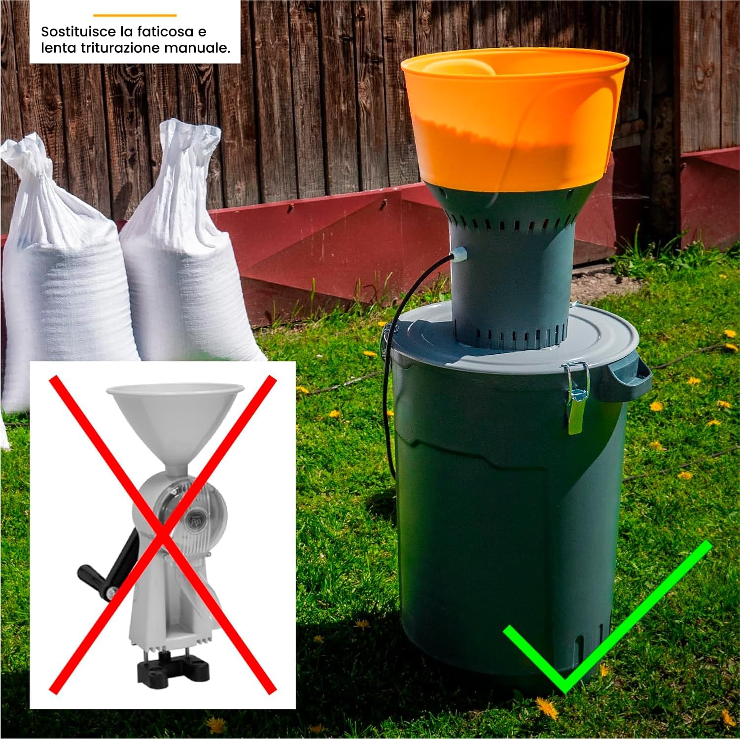 STREND PRO Mulino per cereali elettrico 1300W 60 L | 5 setacci | PROFI Mulino elettrico per tutti i tipi di cereali - Grano, Orzo, Mais, Avena | Mulino per mangimi per alimentare animali/bestiame