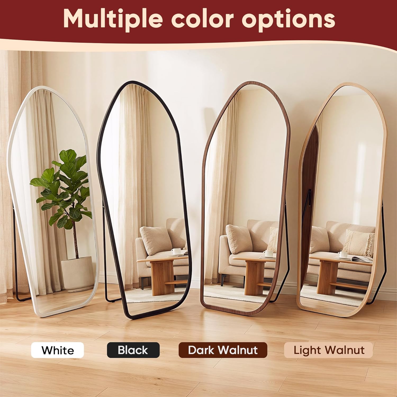 Suidia Full Length Mirror, Oversized Floor Mirror with Solid Wood Frame, Large Standing Mirror for Bedroom Living Room, Wood Art Style, Light Walnut, 68" L x 26" W