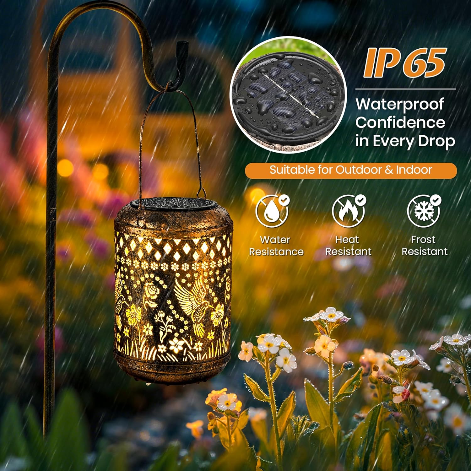 Hummingbird Gardening Gifts Outdoor Solar Lanterns, 2 Pack Garden Decor for Outside, Hanging Solar Lanterns Decorative Gifts for Women Birthday Unique Vintage Table Metal Lights for Yard, Balcony