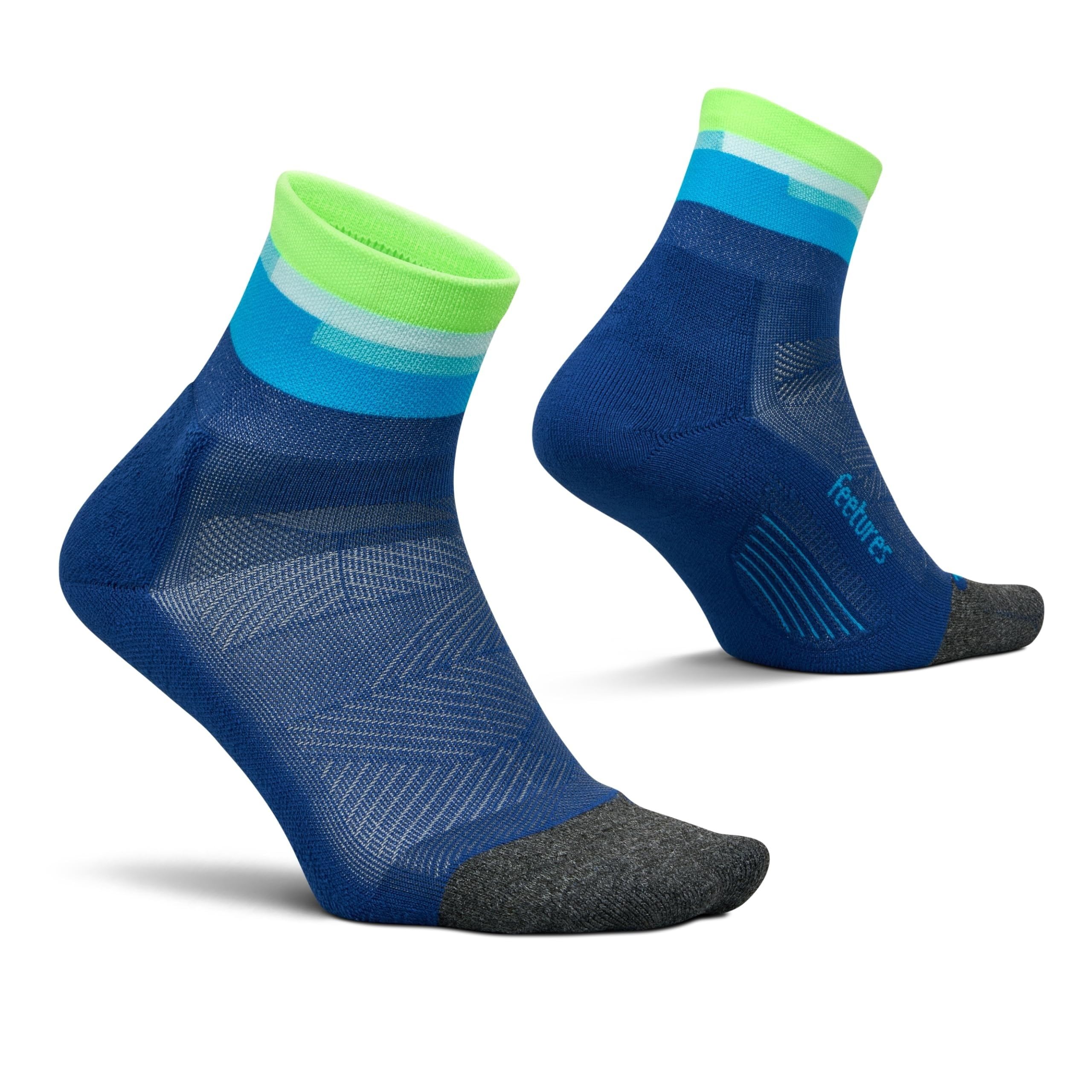Feetures Elite Cushion Quarter Running Socks - Surfboard / Uk11.5-14.5 Light/Blue Size 2
