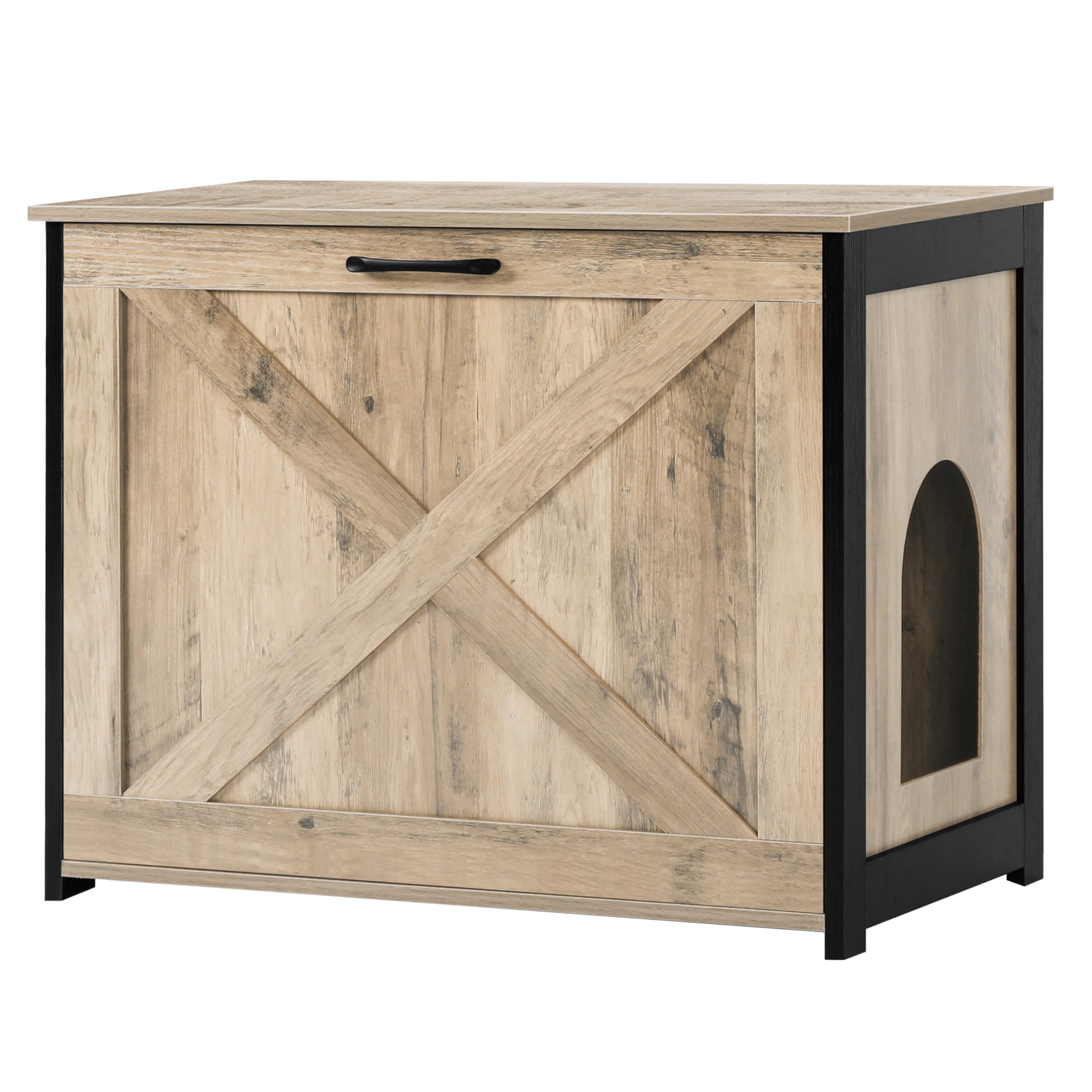 Dwanton Cat Litter Box Furniture Hidden, Cat Litter Box Enclosure, Reversible Entrance Can Be on Left or Right Side, Indoor Cabinet, Wooden Washroom, End Table, Nightstand, Greige, 27.6" L