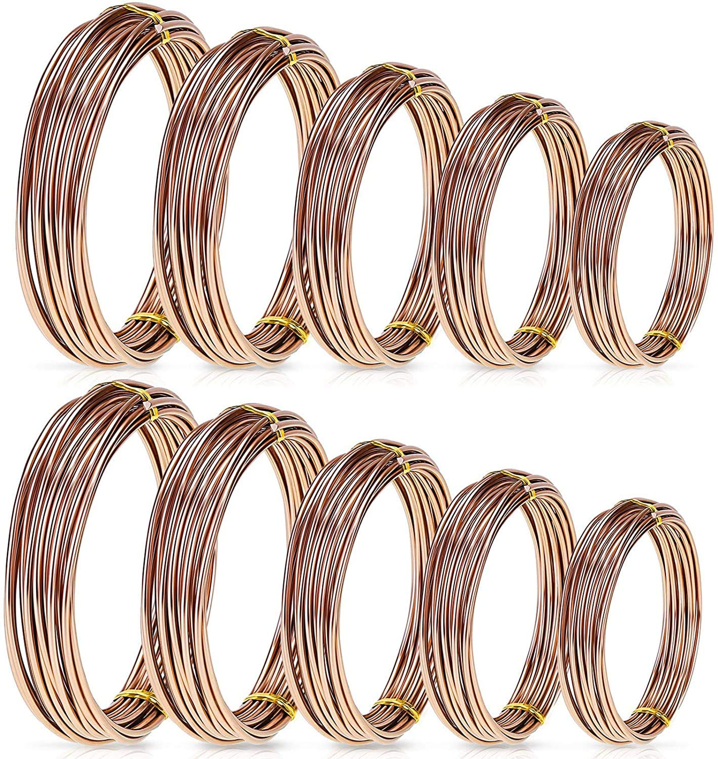10 Rouleaux Bonsai Wires Fil De Formation Bonsai en Aluminium Anodisé en 5 Tailles Kit De Démarrage - 1,0 Mm, 1,5 Mm, 2,0 Mm, 2,5 Mm, 3,0 Mm, Total 164 Pieds Marron