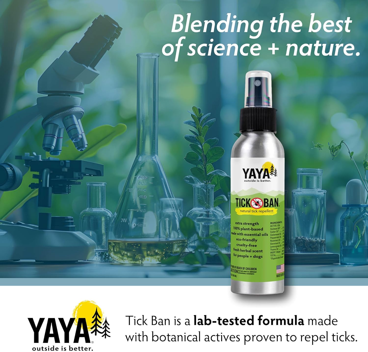 Yaya Organics All Natural Extra Strength Tick Repellent DEET Free - 4 Ounce Spray Bottle