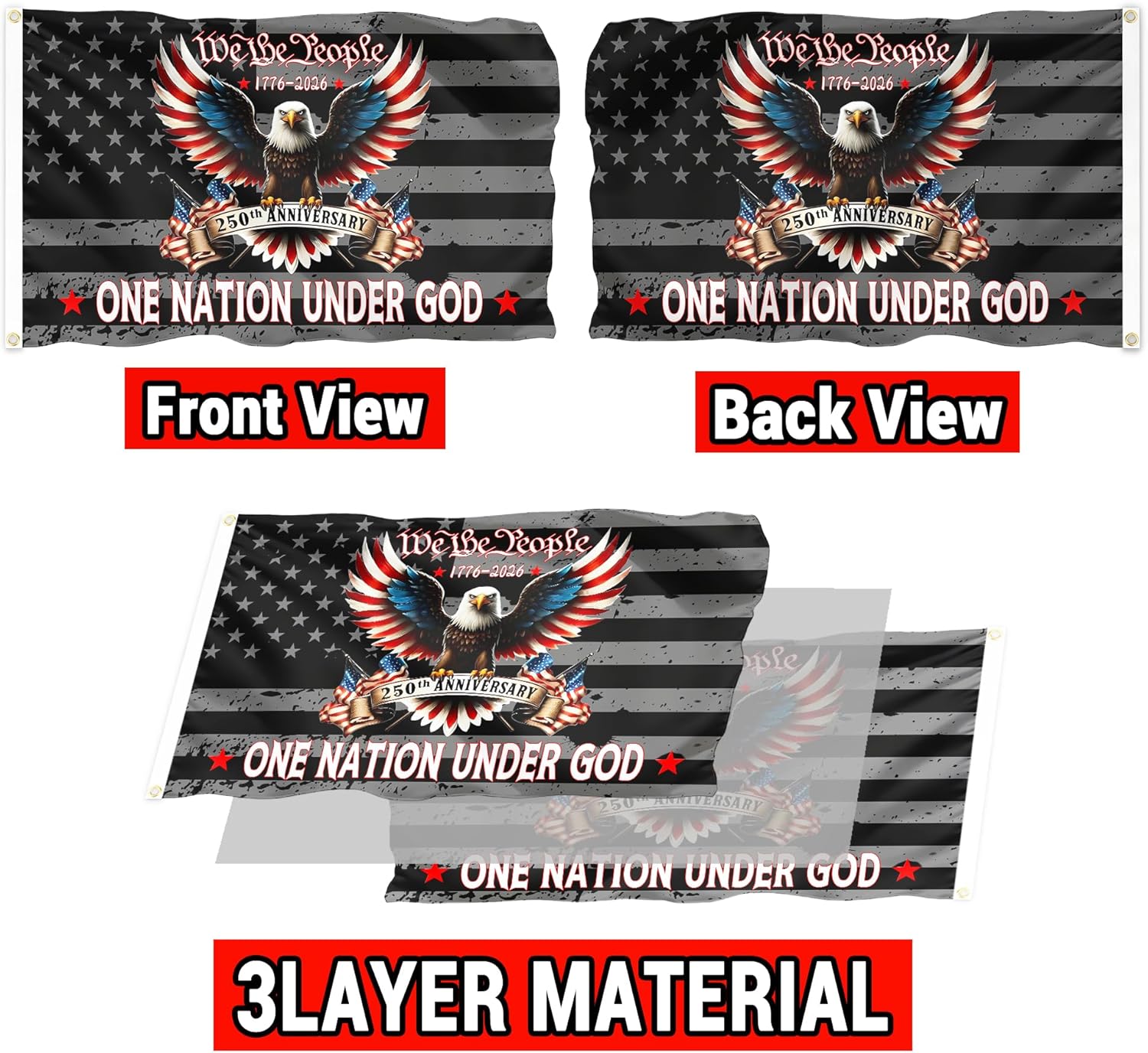 Double-sided We The People 250 Years Flag, 3x5 Feet Outdoor Flag with 2 Brass Grommets, for Garden Patriotic Balcony Decor
