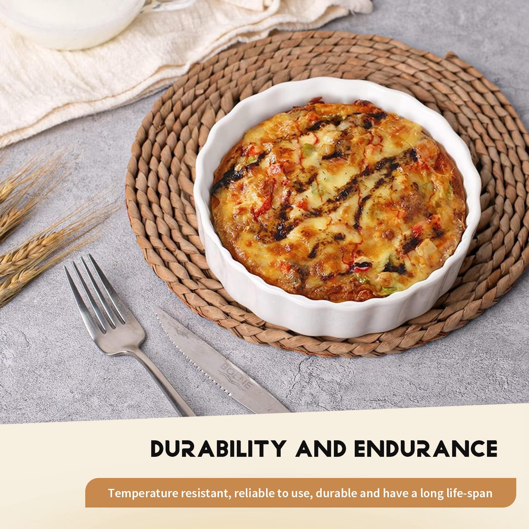 Ramequins à Crème Brûlée de 5 Oz, Plats à Quiche Cannelés Ronds, Moule à, Ramequins Allant au Four pour la Cuisson, Soufflé, Ramequins, Paquet de 6