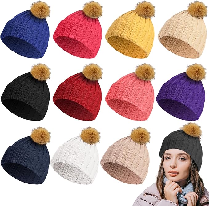 Mnjin Baseball Caps Womens And Mens Winter Knitted Beanie Hat With Pom Warm Knit Cap Beanie Hats For Women And Mens Beanies For Winter C