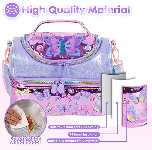 Miniatura 3 de Bolsa de almuerzo aislada de doble piso para niños, bolsa de comida grande para el regreso a la escuela, para niños, niñas, hombres y mujeres, con