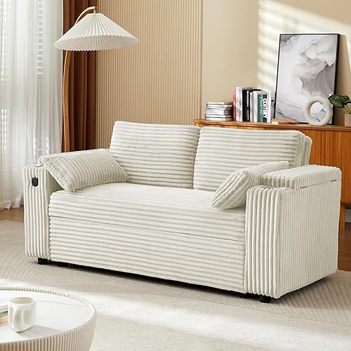 Miniatura 150 de sofá cama de terciopelo de 58 pulgadas, convertible 3 en 1 con bolsa de almacenamiento y respaldo ajustable, perfecto para espacios pequeños, sala 7