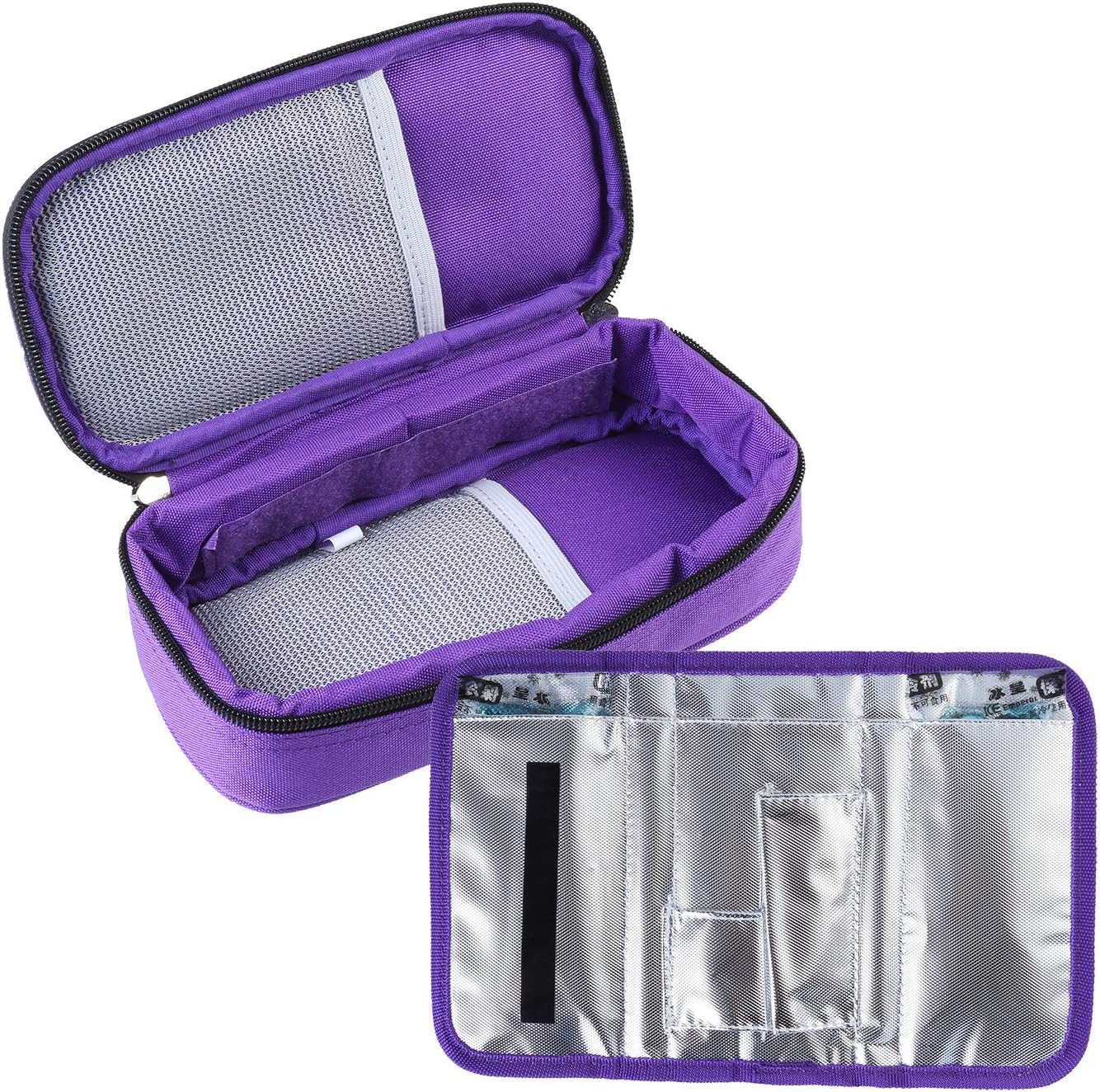 Temperature Display Medical Travel Cooler Bag with Ice Gel Insulin Cooling Case Diabetic Cooler Bag Syringes Chill (Purple)