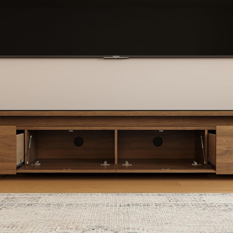 POVISON 95" Fully Assembled TV Stand with Adjustable LED Lights, Walnut image 4