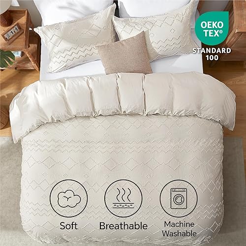 Miniatura 3 de ChiXpace Funda de edredón bohemia tamaño Queen, juego de cama texturizado para todas las estaciones, funda de edredón copetuda con cierre de