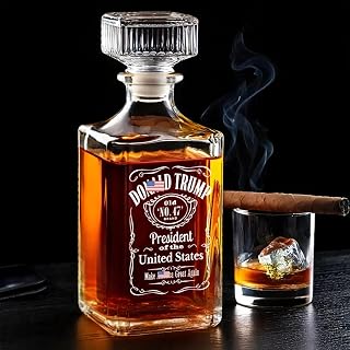 US Patriotic Pride Glass Whiskey Bottle – 26oz Whiskey Decanter, Political Republican Gift for Home Bar, Independence Day & Father’s Day Gift, Trump Merchandise (Old 47 Brand)
