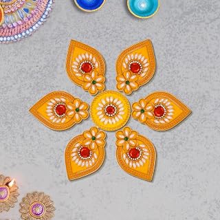 Acrylic Deepak Diwali Rangoli with Laxmi Charan Pagla | Diwali Floor Decorations Table Decoration Studded Stones Sequins Traditional Festive Home Door Décor (Design3)