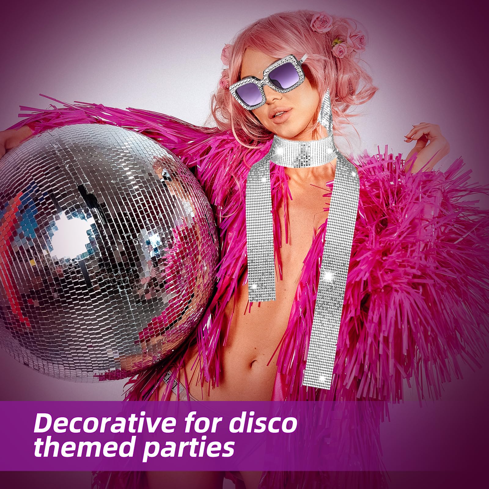 Kit Accessoires Disco LOPOTIN – 5 Pièces Argent Vintage – Lunettes, Bandeau, Collier, Bracelet, Boucles – Fête 70's/80's