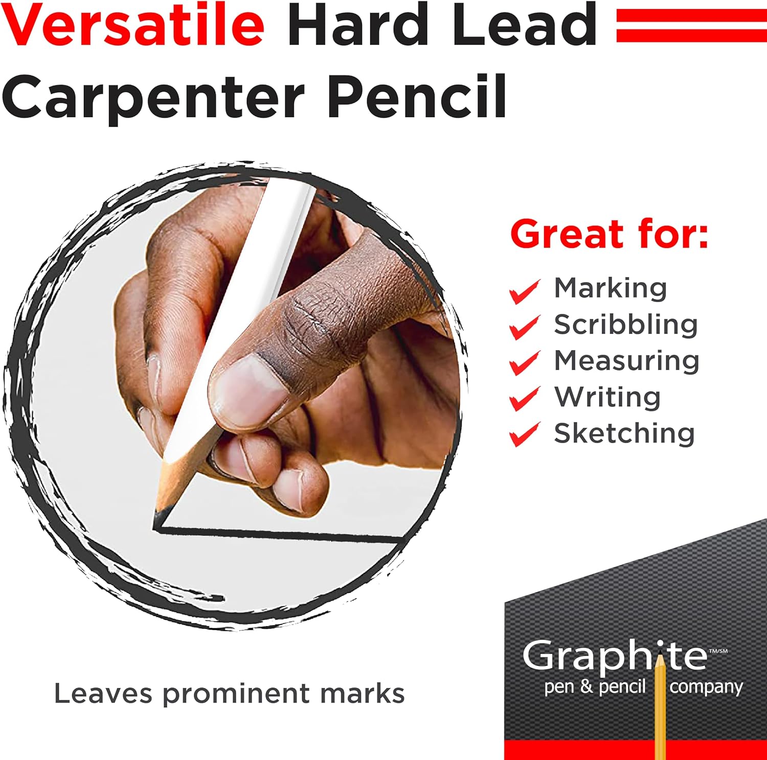 GRAPHITE Hard Lead Carpenter Pencils Bulk - (72) Pieces Lumber Wooden Pencil #2 (HB) - White