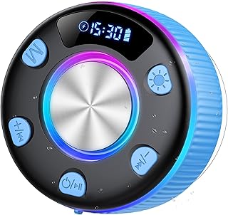 Bluetooth Shower Speaker, IP7 Waterproof Portable Bluetooth 5.3 Speakers with Suction Cup, Mini Wireless Speaker with RGB Lights Time Display, Loud Stereo Sound for Bathroom Beach…