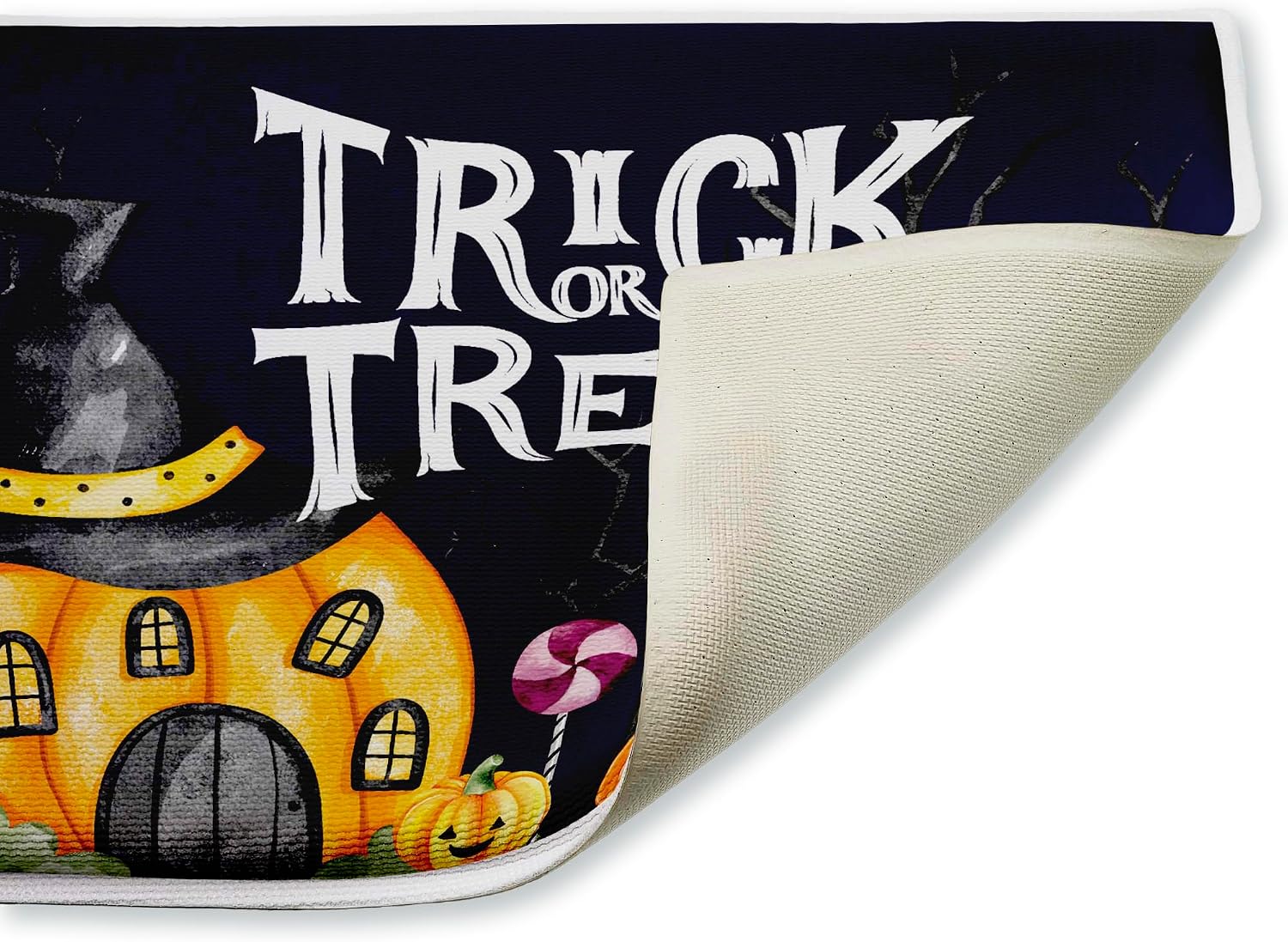 Stupell Industries Trick Or Treat Pumpkin House Plush Bathroom Mat & Bath Rug, Soft Quick-Dry Non-Slip Bathroom Rug with Recycled Foam Cushion, Halloween Seasonal Pumpkin Design by Kim Allen, 18"x30"