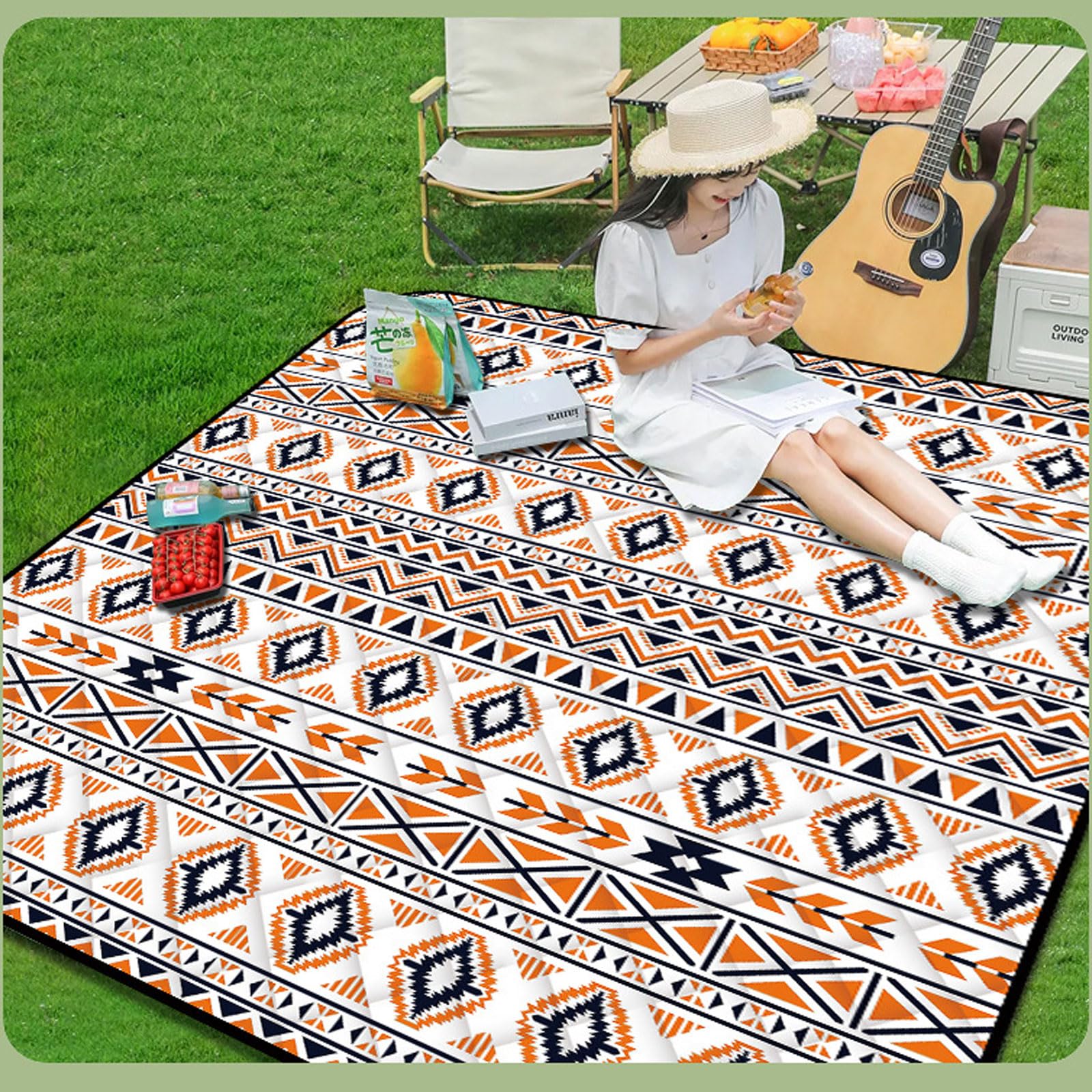 Coperte Picnic Accessori Campeggio Con Retro Impermeabile Tappetino Spiaggia Per Escursioni All'aperto Giardino Famiglia Viaggi-Orange