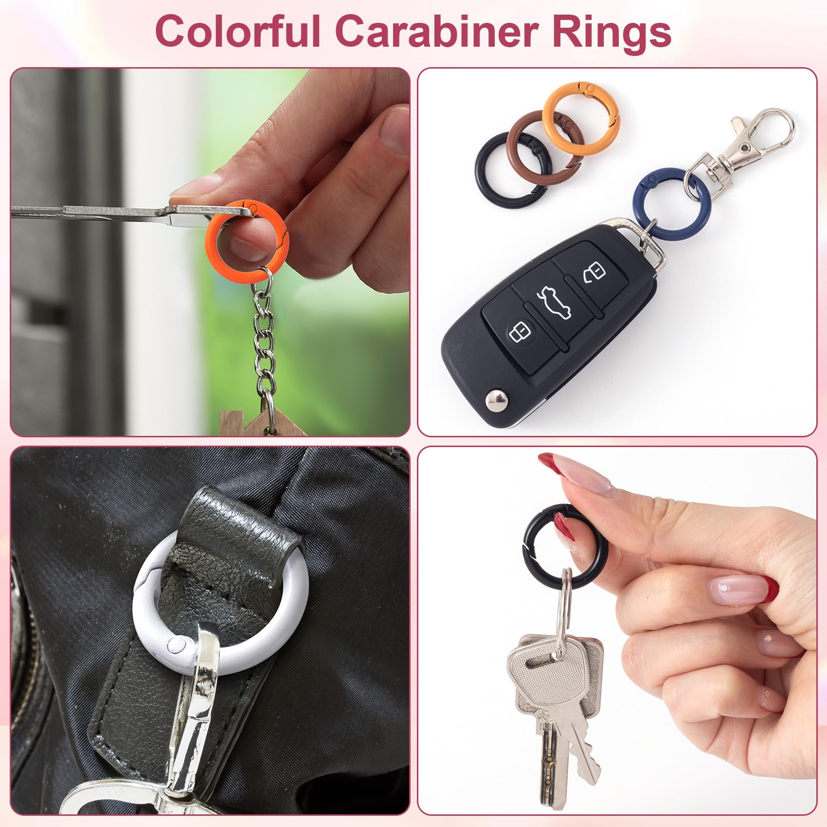 HINZIC 34Pcs 25mm Round Spring O Rings, Colorful Metal Carabiner Snap Buckle Clip Trigger DIY Accessories for Purse Keyrings Keychain Handbag Lanyard