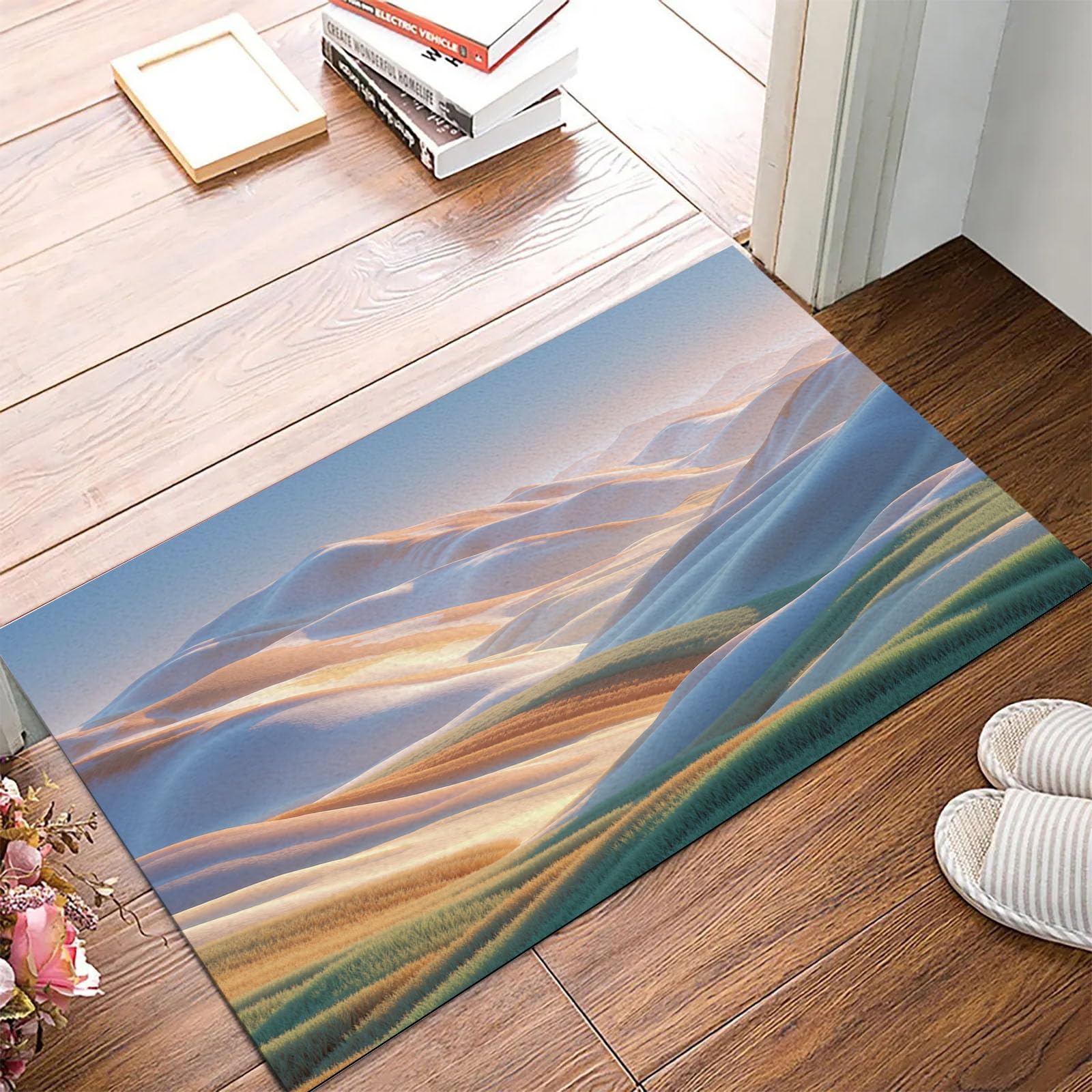 paillasson Guérison Style Instagram - Tapis Robuste Prairie Colline 60x90cm - Anti-dérapant Intérieur-Extérieur, Couleur Sable