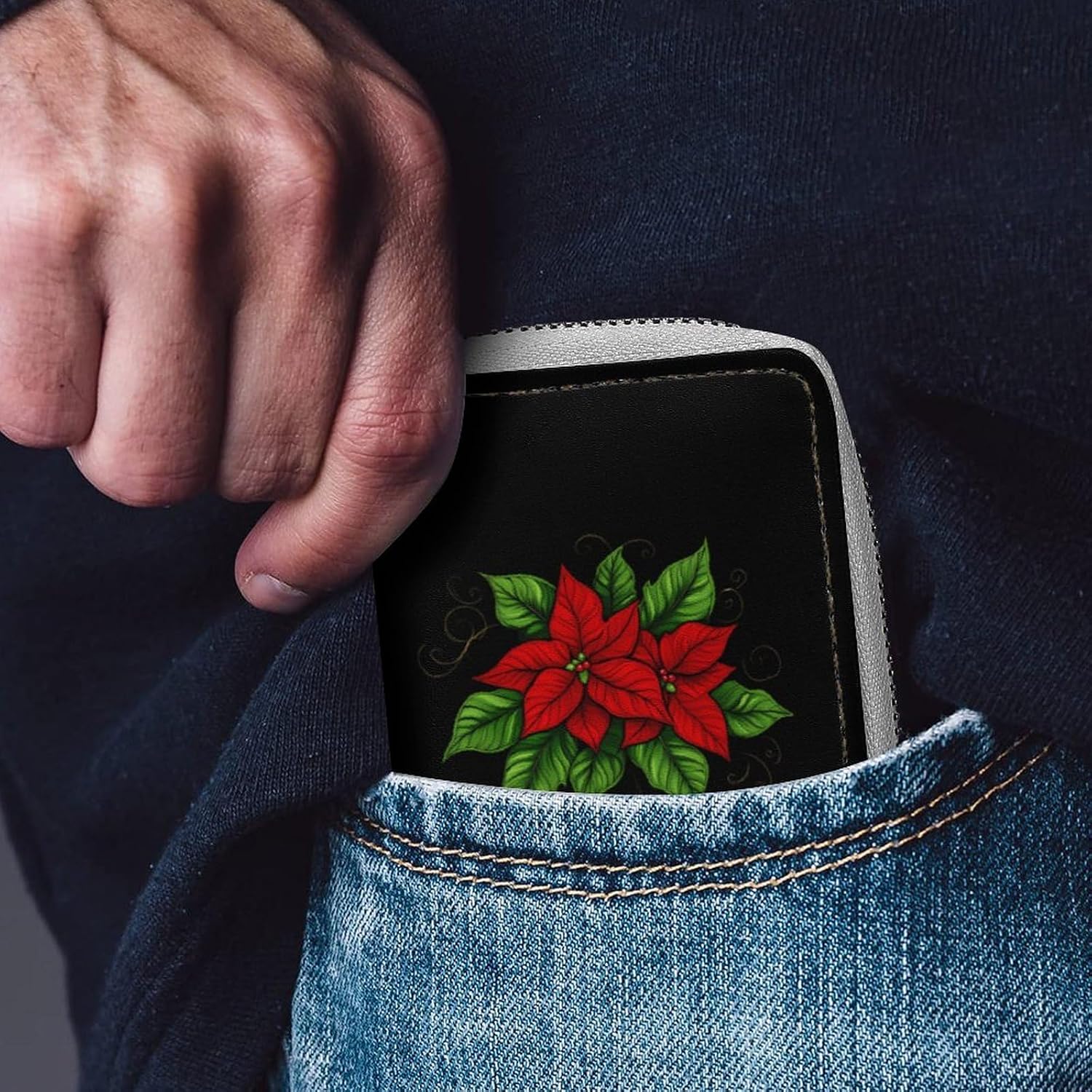 Poinsettias Christmas Flowers Small Business Credit Card Holder Wallet with 20 Card Slots Case Coin Purse Pouch