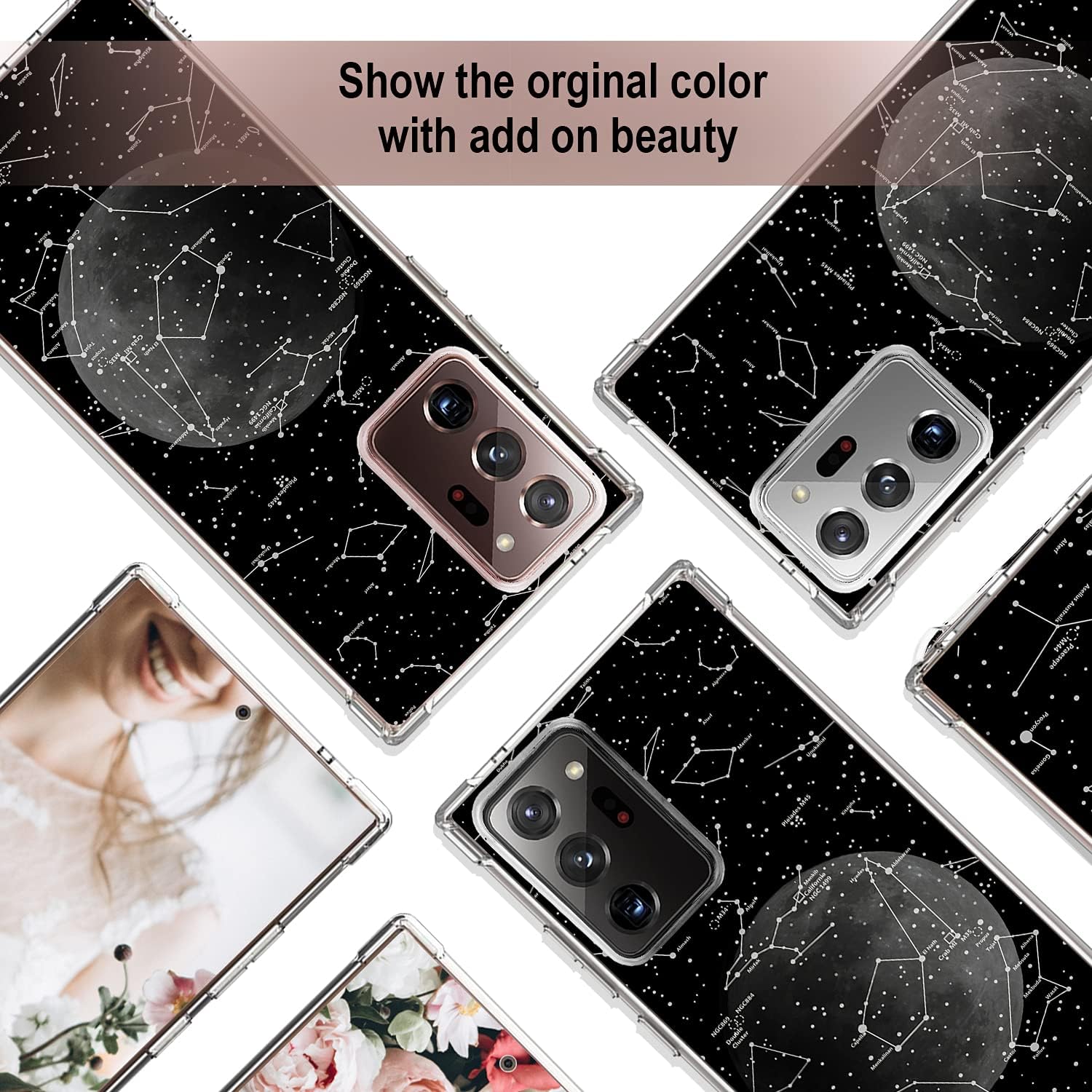 Compatible with Samsung Galaxy Note 20 Ultra 5G 6.9 Inch Case 2020, Black Space Constellation Design Full Body Protection Cover, Flexible Shockproof TPU Bumper Slim Clear Cover, Moon Star