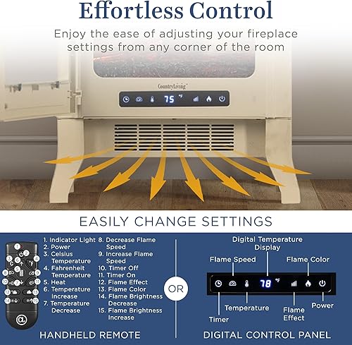 Miniatura 3 de Country Living Calentador eléctrico de chimenea independiente infrarrojo de 18 pulgadas en color crema  Proporciona calor de zona suplementaria con