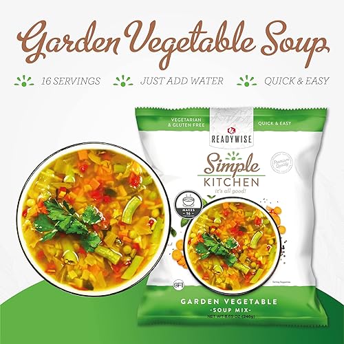 Miniatura 2 de READYWISE - Cocina simple, sopa de verduras de jardín, 16 porciones, MRE, sin gluten y vegetariana, alimentos, mezcla de sopa, para eventos,