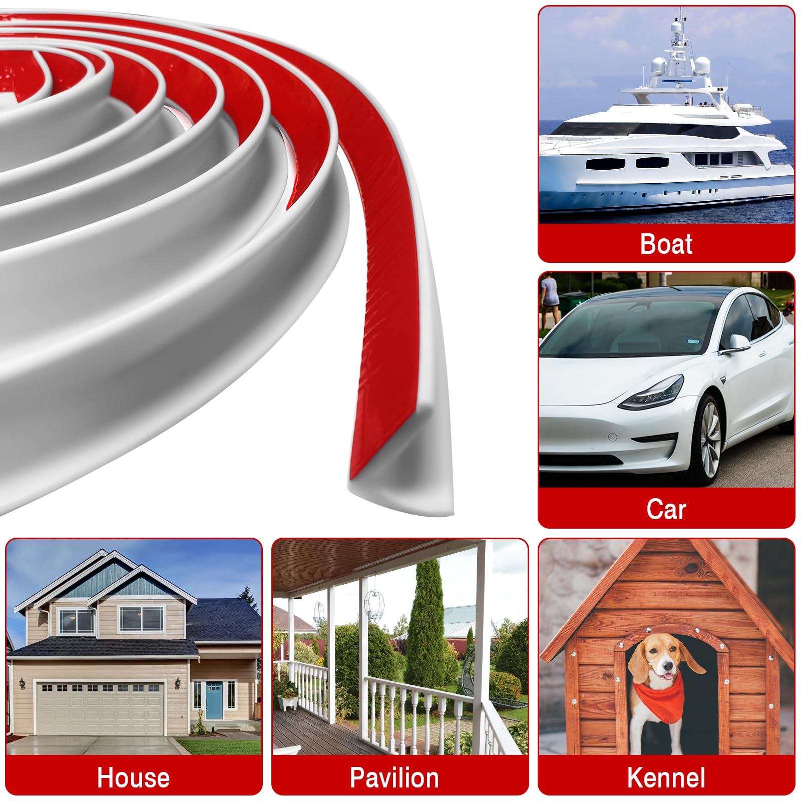 Gouttière Camping-car, 5M Gouttière Pluie Camping Car de Dos Autocollant, Gouttière Voiture PVC pour Véhicule/Camion/Camping-car/Bateau, Gouttiere PVC en Forme de J, Bande de Déviation de Pluie(Blanc)
