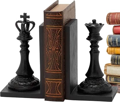 Bellaa Chess Bookends, King, Queen, Royal, His Majesty, Her Highness