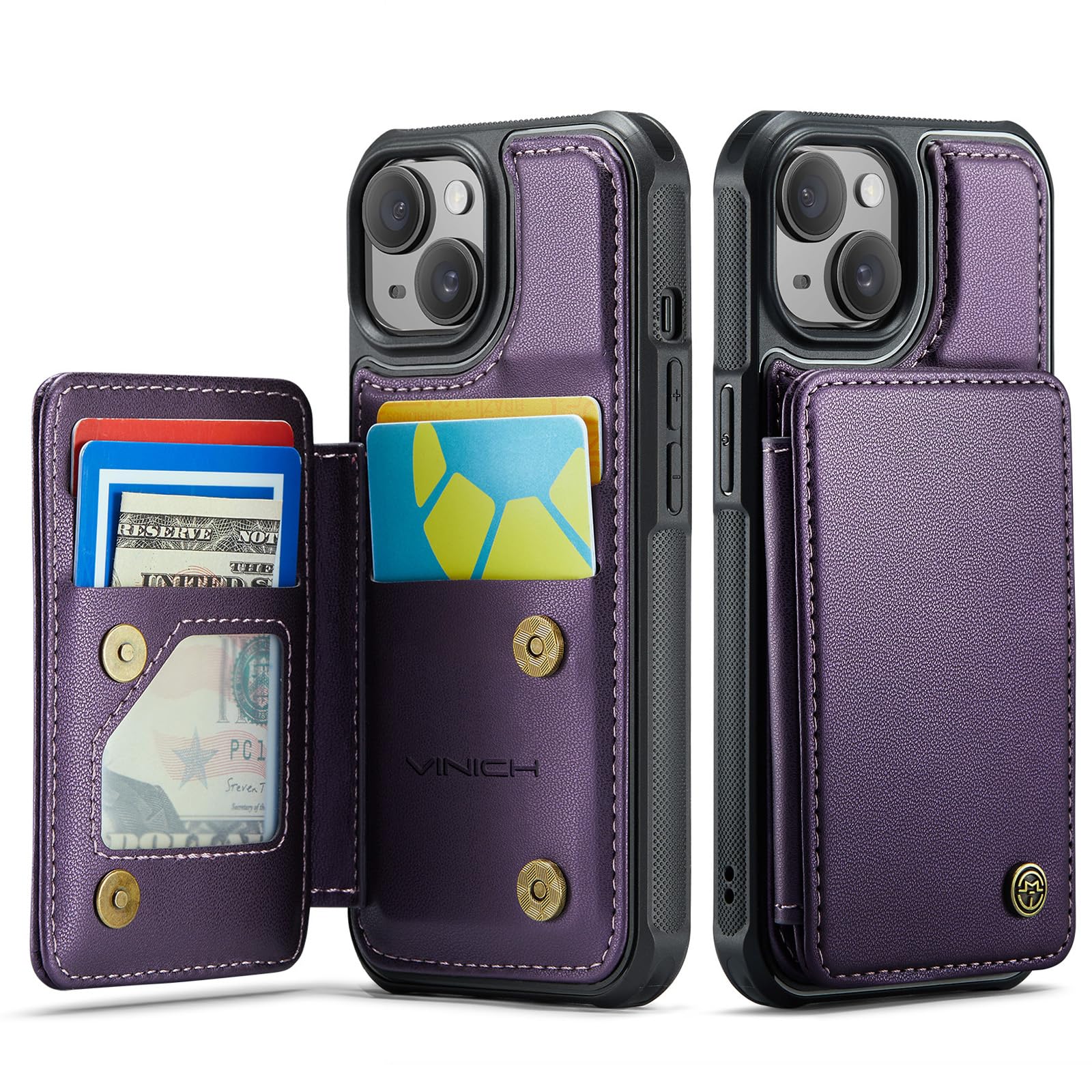 for iPhone 15 Wallet Case with Card Holder, RFID Blocking Credit Slots Kickstand Shockproof Phone Cover Fit for iPhone 15 6.1" Purple | with Card Holder, RFID Blocking, Credit Slots, Kickstand, Shockproof, for Women Men