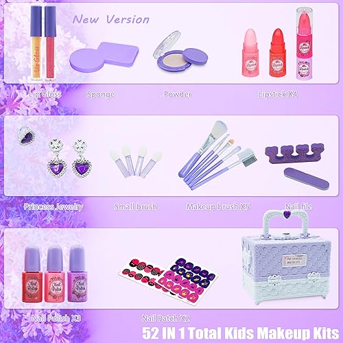 Miniatura 9 de Kit de maquillaje para niños para niñas, 57 piezas de maquillaje seguro y lavable para niños, kit de maquillaje para niñas reales, kit de maquillaje