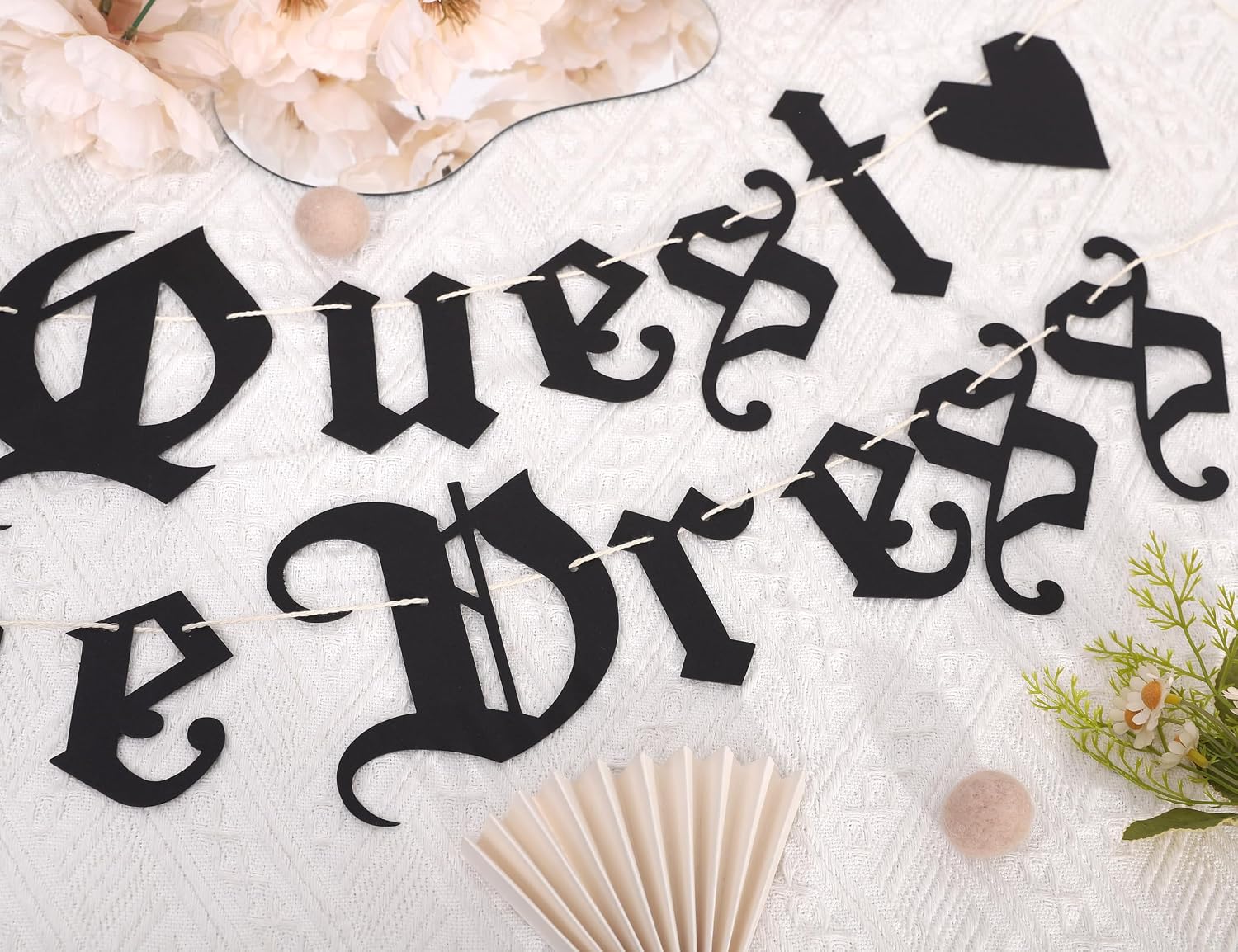 Last Quest Before the Dress Banner - Gothic Bachelorette Party Decorations, Dark Old English Font Heart Garland, Renaissance Faire Sign Photo Props (Last Quest Before the Dress Banner)
