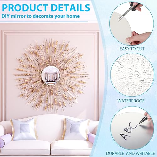 Miniatura 3 de Juego de 24 placas de espejo redondas de acrílico, bandejas de espejo circular, centros de mesa de boda para mesas, autoadhesivas, sin vidrio,