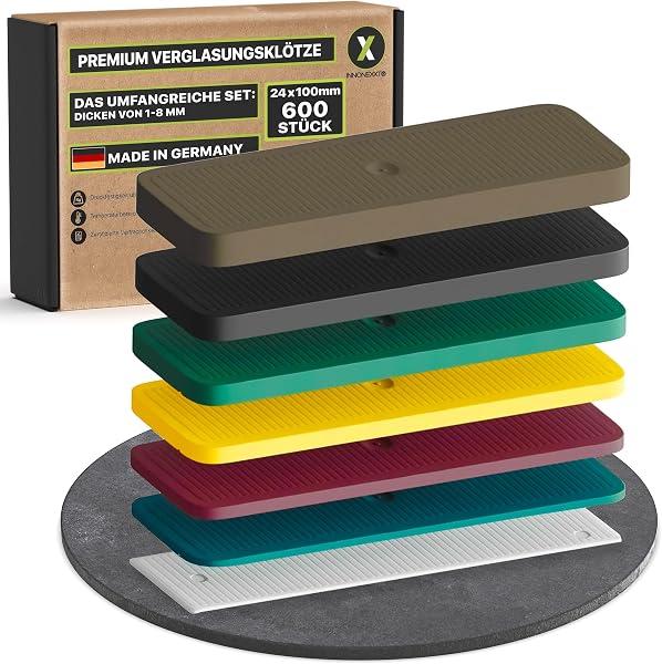 Innonexxt® Lot de 600 cales de vitrage de qualité supérieure - Fabriquées en Allemagne - Rondelles, entretoises, cales en plastique - 1