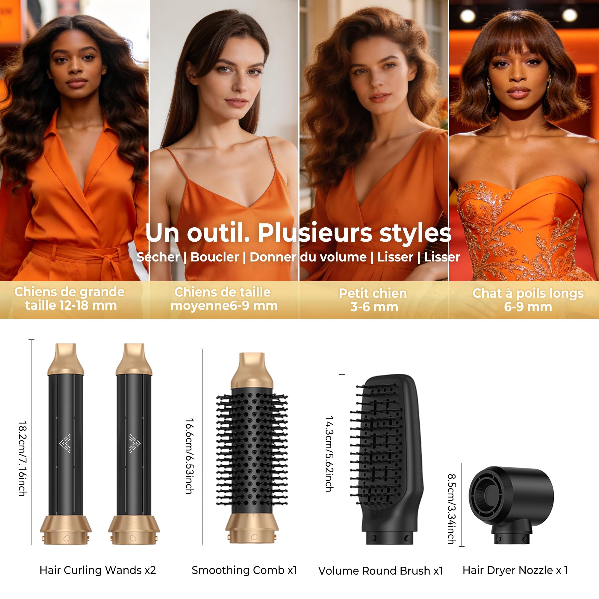 Hairstyler 5 w 1, [110 000 U/min] Zestaw do stylizacji włosów i dmuchanej szczotki, [350g] Haarstyler Multistyler do delikatnego kręcenia i prostowania, Föhnbürste zestaw do codziennej stylizacji | Szczotka do włosów High-Speed z technologią jonową, 350 g