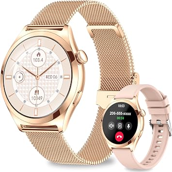 Smart Watches for Women, 1.27" TFT Touchscreen Smartwatch Answer/Make Call, Activity Fitness Trackers with 120+ Sports/HR/Sleep/SpO2 Monitor, IP68 Waterproof for Android iOS Rose Gold