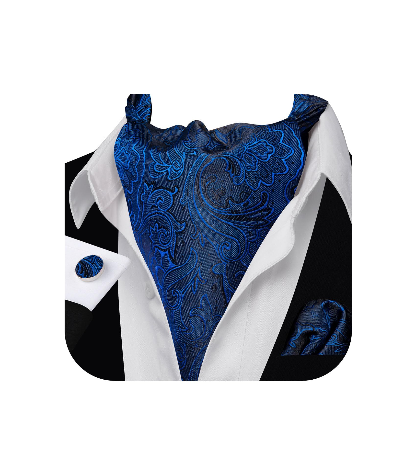 Barry.Wang Ascot for Men Cravat Tie Sets Paisley Scarf Self Tie Necktie